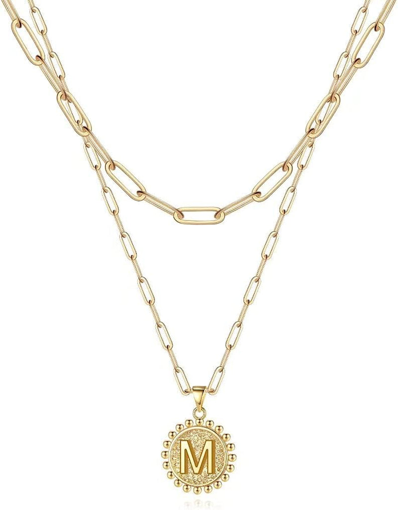 Layered Initial Necklaces for Women - 14K Gold Plated Dainty Layering Paperclip Chain Necklaces for Women Jewelry