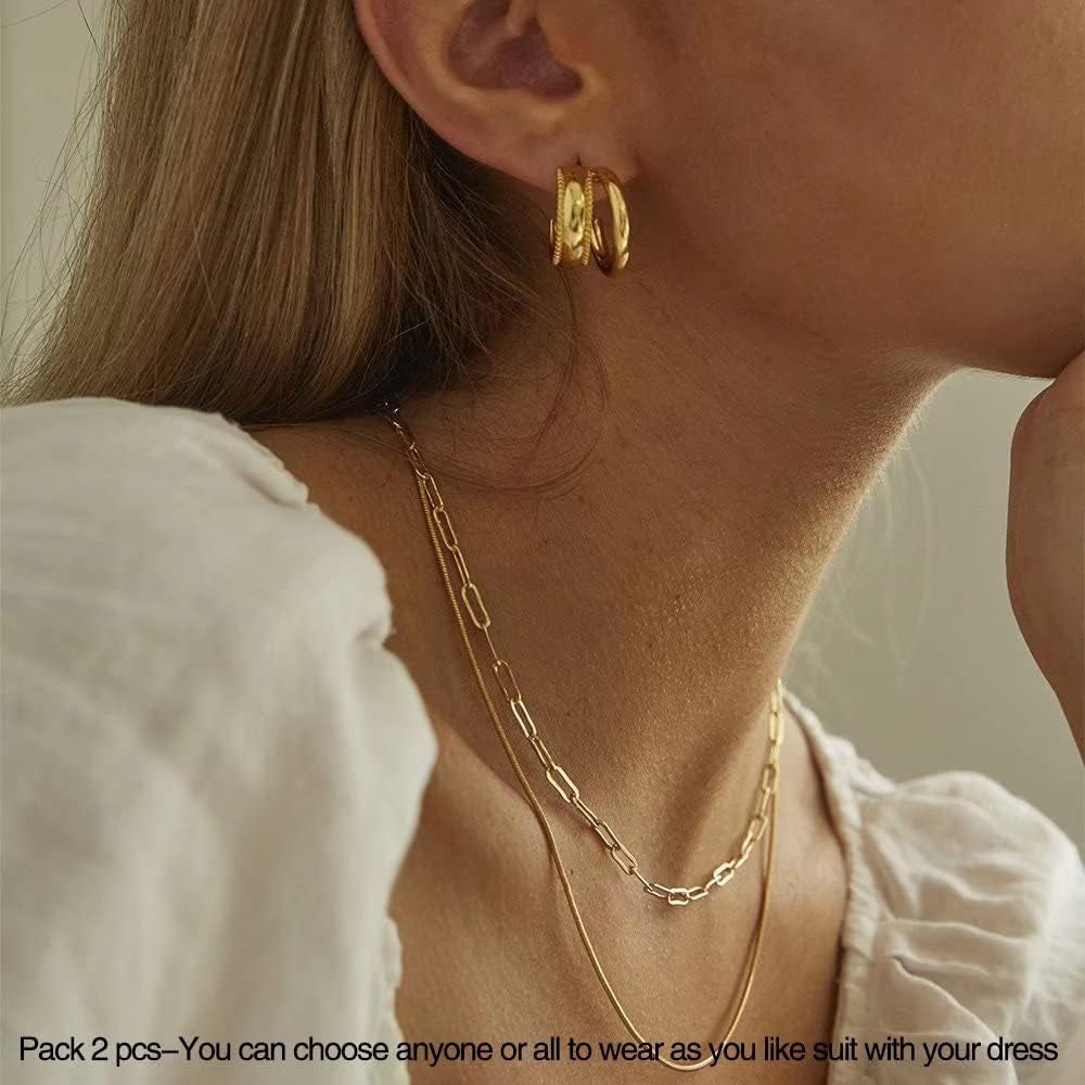 Layered Initial Necklaces for Women - 14K Gold Plated Dainty Layering Paperclip Chain Necklaces for Women Jewelry