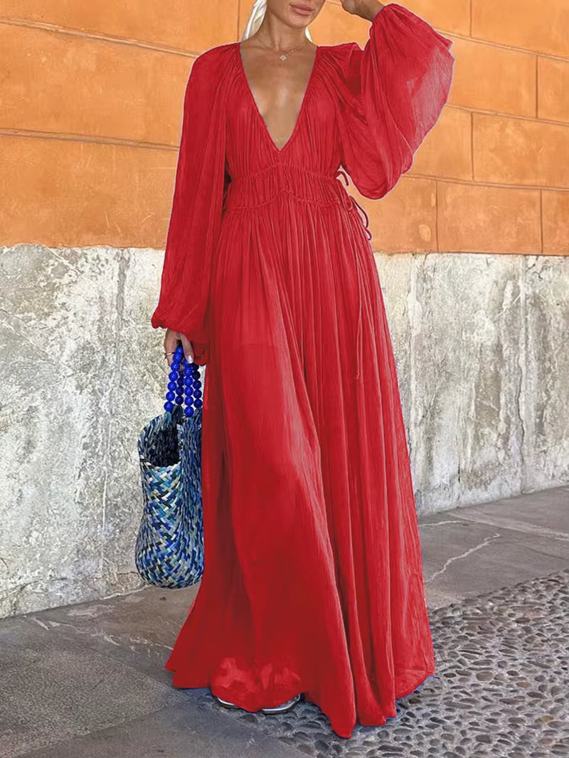 Effortless Beach Vibes: Beach Style Long Sleeve Maxi Dress